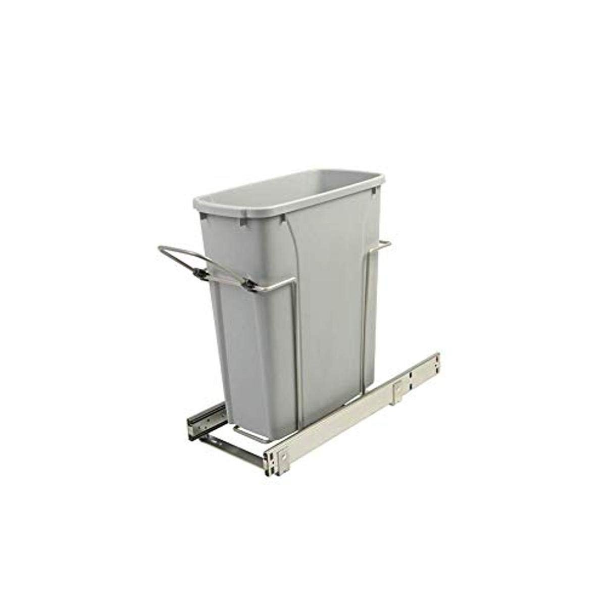 Knape & Vogt Soft-Close Pull-Out Trash Can for Cabinets, 20 Qt (5 Gallon) Bottom Mount Single Kitchen Trash Bin, 8-3/8 in. x 20-1/8 in. x 17-5/16 in., SCB9-1-20PT, Platinum