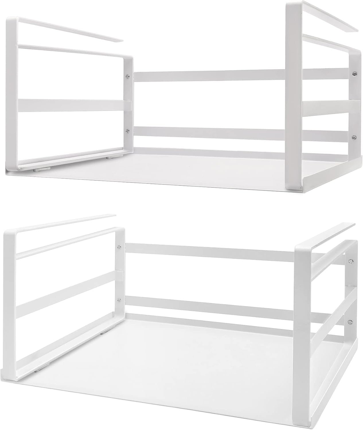 Nxconsu Under Shelf Basket 2 Pack, Cabinet Storage Organizer, 13.4″ White | Solid Metal Bottom Holds Up to 30 lb with No Drilling for Kitchen Cupboard Pantry Bookshelf Closet Laundry and Bath