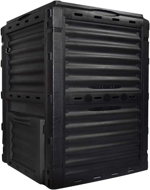 80 Gallon (300L) Large Capacity Static Compost Bin – Sturdy Outdoor Waste Composter with Easy-Access Hatch, Efficient Aeration System for Fast Organic Fertilizer Creation, Black