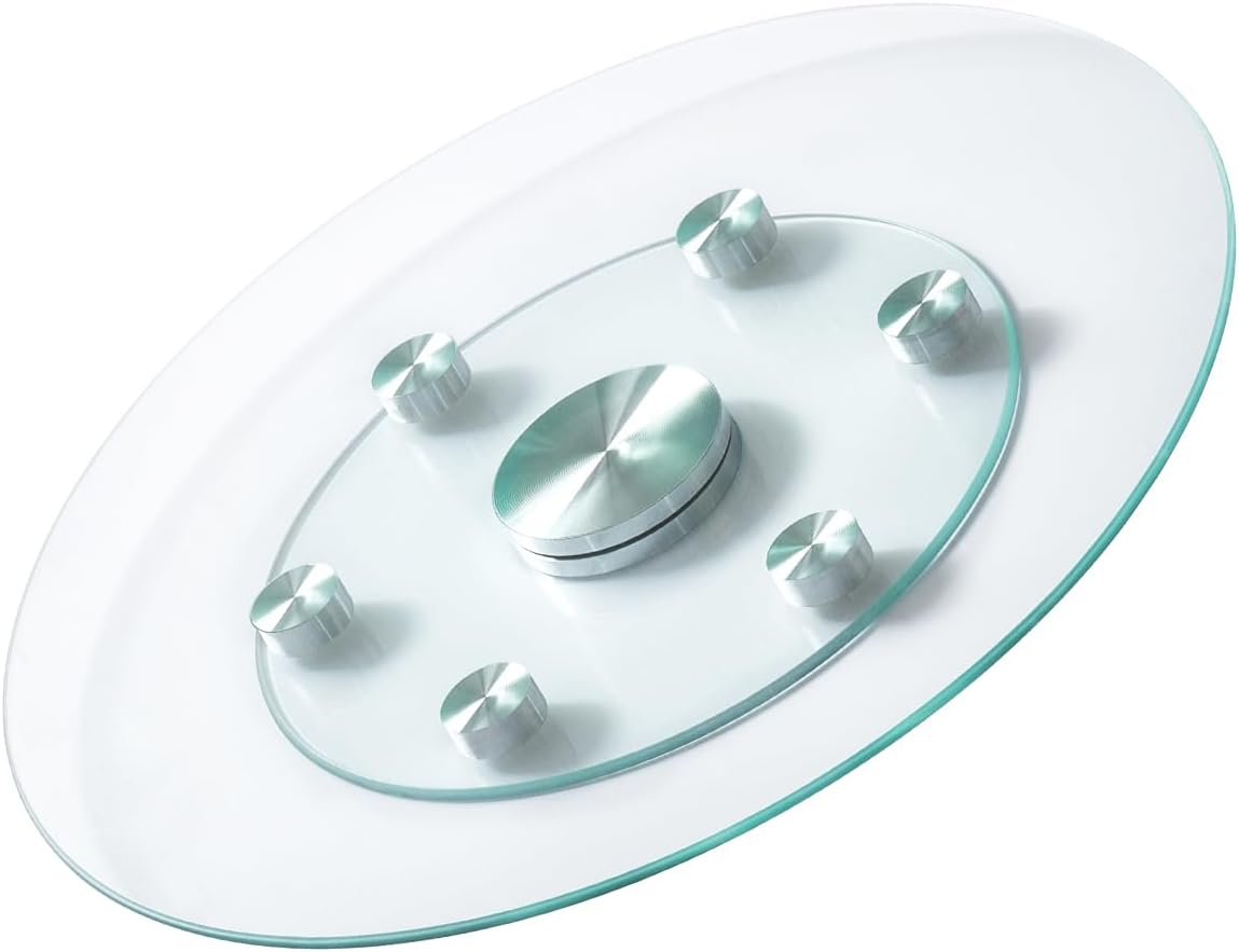 VEVOR 24 in Glass Lazy Susan Turntable, Tempered Glass Dining Table Centerpiece with 6 Rotating Wheels, 360° Smooth and Silent Spin Tabletop Rotating Tray, for Family Gatherings, Banquets & Weddings