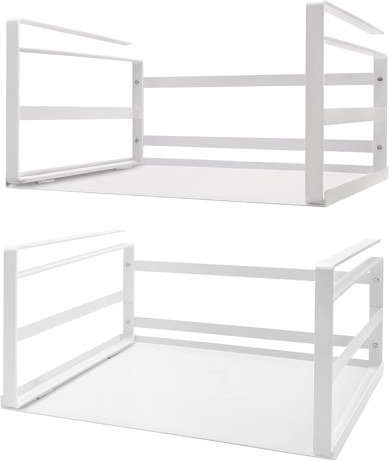 Nxconsu Under Shelf Basket 2 Pack, Cabinet Storage Organizer, 16.1″ White | Solid Metal Bottom Holds Up to 30 lb with No Drilling for Kitchen Cupboard Pantry Bookshelf Closet Laundry and Bath