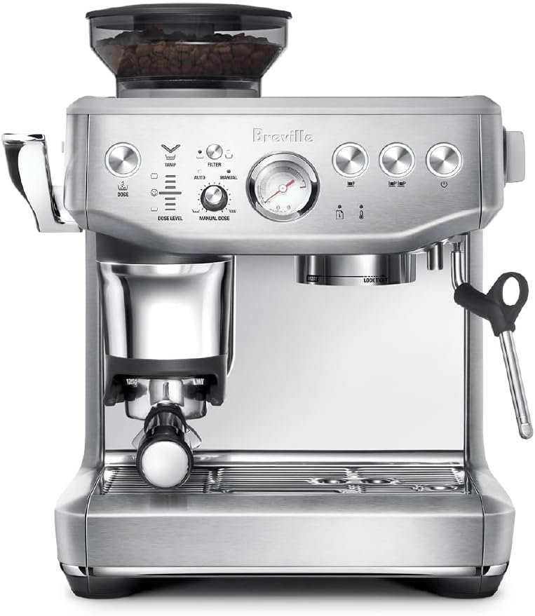 Breville BES876BSS Barista Express Impress, Brushed Stainless Steel | Craft café-quality lattes and cappuccinos at home with this semi-automatic espresso machine with built-in grinder