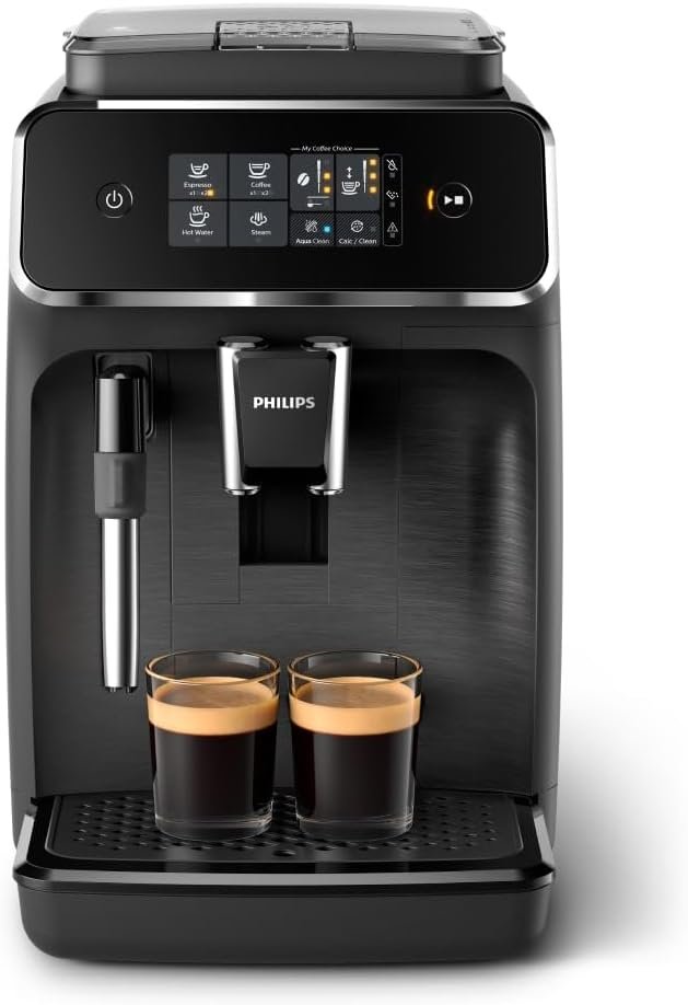 Philips Series 2200 fully automatic coffee machine – 2 types of coffee, classic milk frother, intuitive touch display, 100% ceramic grinder, matt black (EP2220/10)