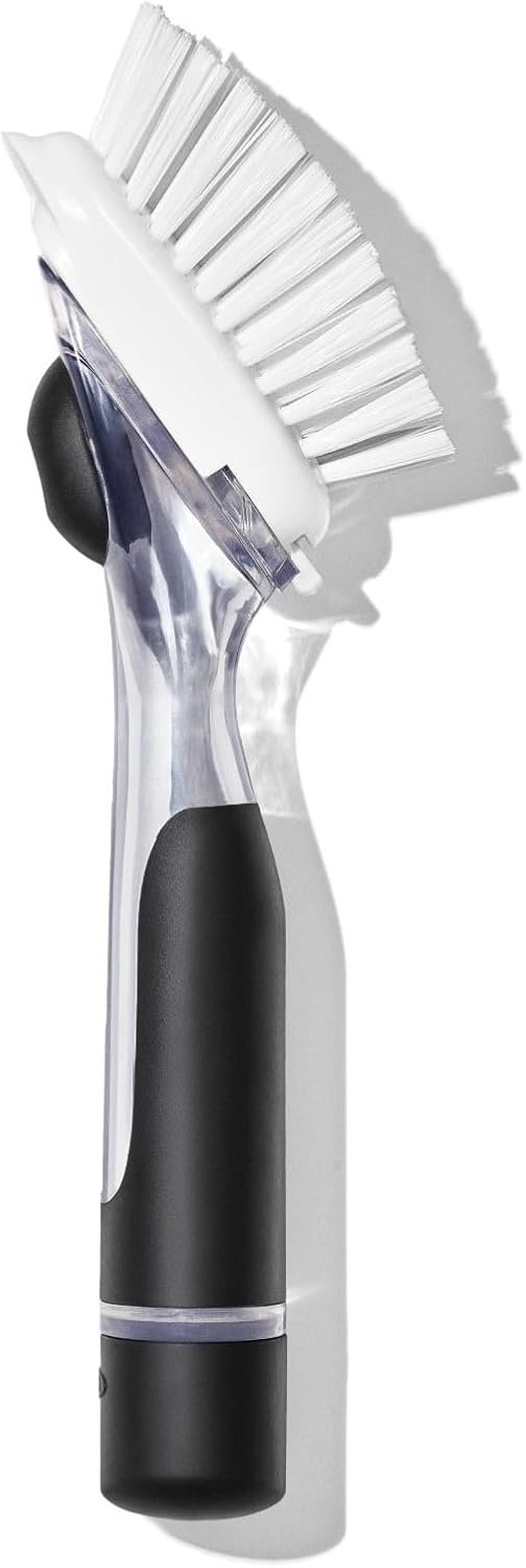 OXO Good Grips Soap Dispensing Dish Brush with Handle, Dish Soap Brush | Built-In Soap Dispenser, Non-Slip Handle, Scrub Brush For Dishes, Pots, Pans, Kitchen Brush, Refillable