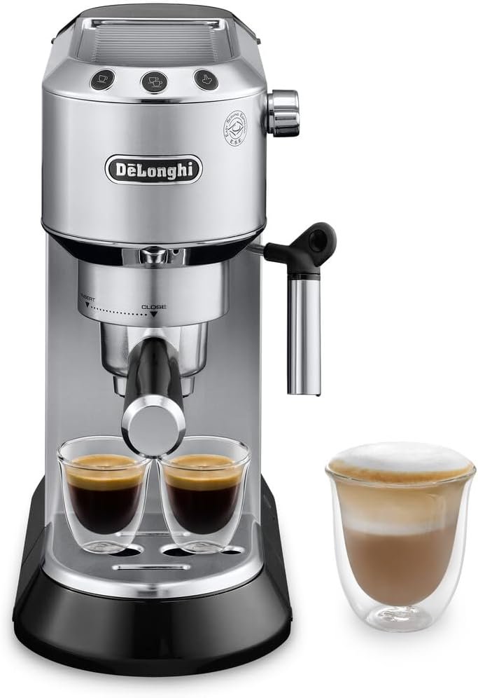 De’Longhi Dedica Espresso Machine, 15-Bar Pump, Frother, Stainless Steel | #1 Worldwide Espresso Machine Maker, Rapid Heat-Up, Frother, Compact Design, Easy to Clean