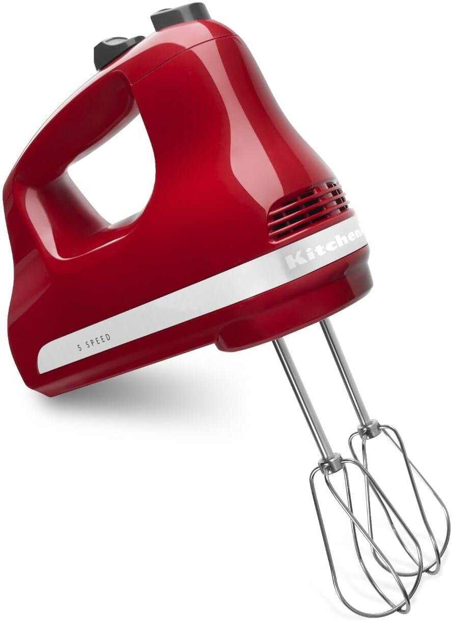 KitchenAid 5 Ultra Power Speed Hand Mixer, KHM512, Empire Red | 5 Speeds, Lockable swivel cord, Turbo Beaters, Easy release button, Dishwasher-safe beaters