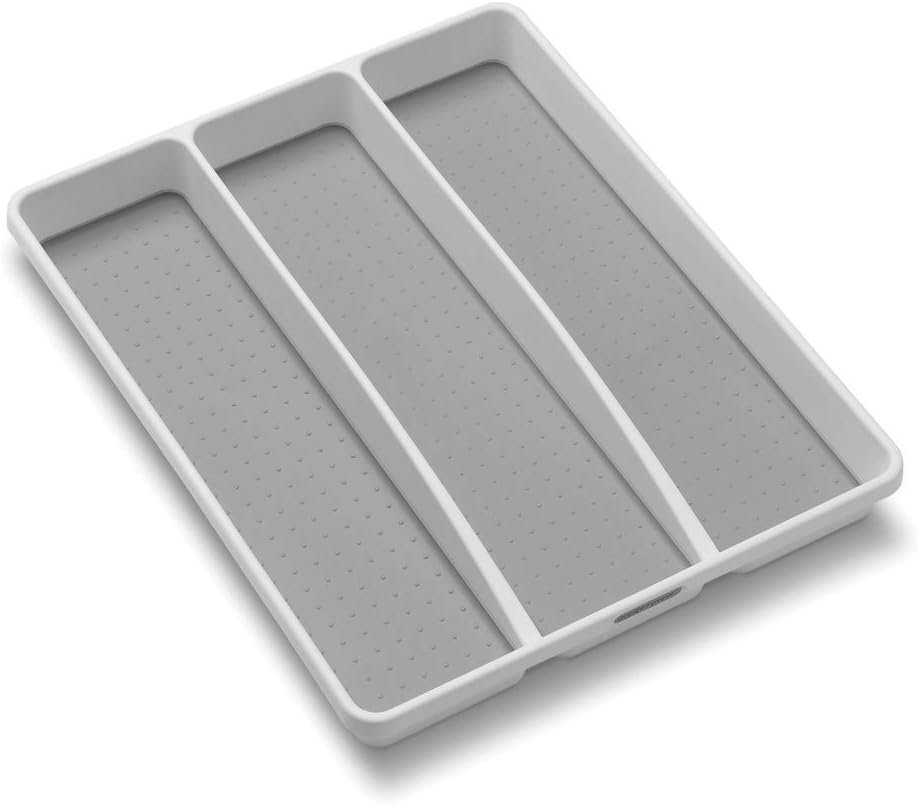 madesmart Classic 3 Compartment Utensil Tray, White | non slip feet, rounded corners, soft grip lining, wide channels, spatulas whisks tongs, ladles serving spoons, woman owned