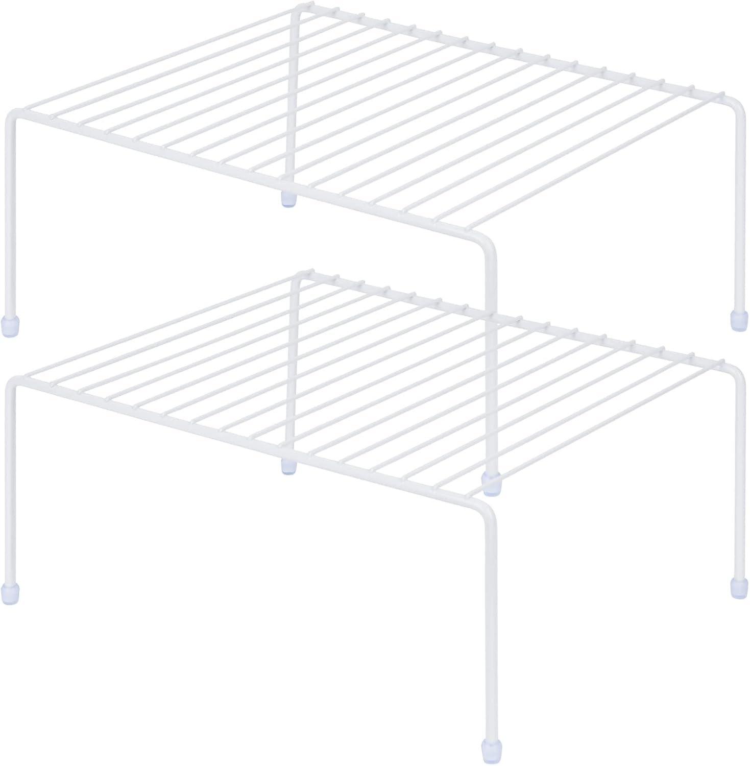 SIBAO Kitchen Cabinet Storage Shelf Rack/Plastic Feet – (13.1 x 10.2 Inch) – Steel Metal – Rust Resistant Finish – Cups, Dishes, Cabinet & Pantry Organization (2, White)