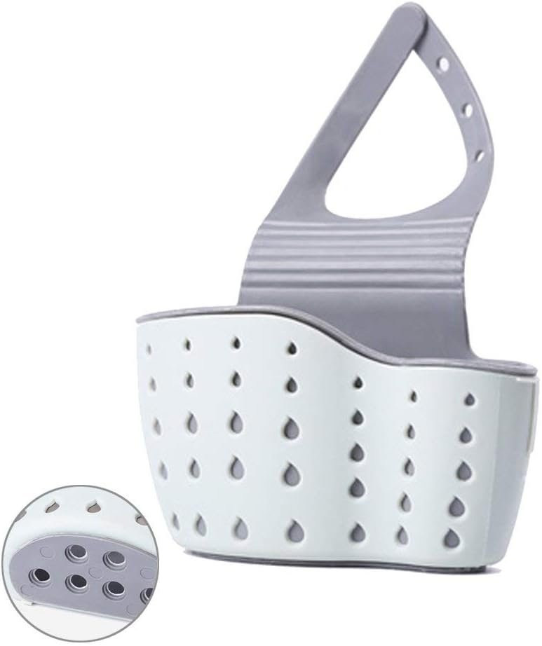 EC ELEGANTCHARM Kitchen Sink Caddy Sponge Holder Silicone Plastic Soap Holder Hanging Ajustable Strap Faucet Caddy with Drain Holes for Drying