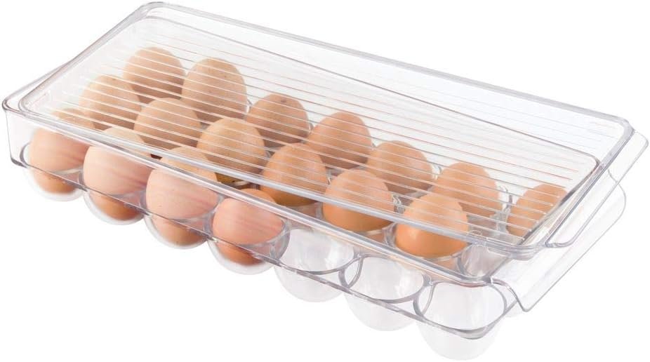 iDesign Clear Plastic Egg Holder for Fridge with Lid, 21 Egg | Storage Container, Organizer Bin