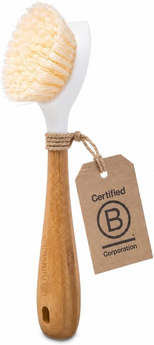 Full Circle Be Good Daily Dish Brush-Bamboo Handle Dish Brush–Sustainable Kitchen Cleaning with Tough Bristles, Off-White