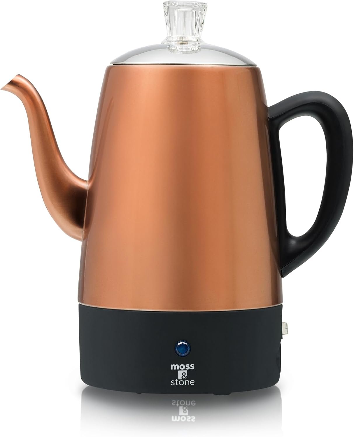Moss & Stone 10 Cup Copper Electric Percolator Coffee Pot, Stainless Steel | Coffee percolator electric keep warm function, removable basket, classic perculator design, ideal for home, camping or office