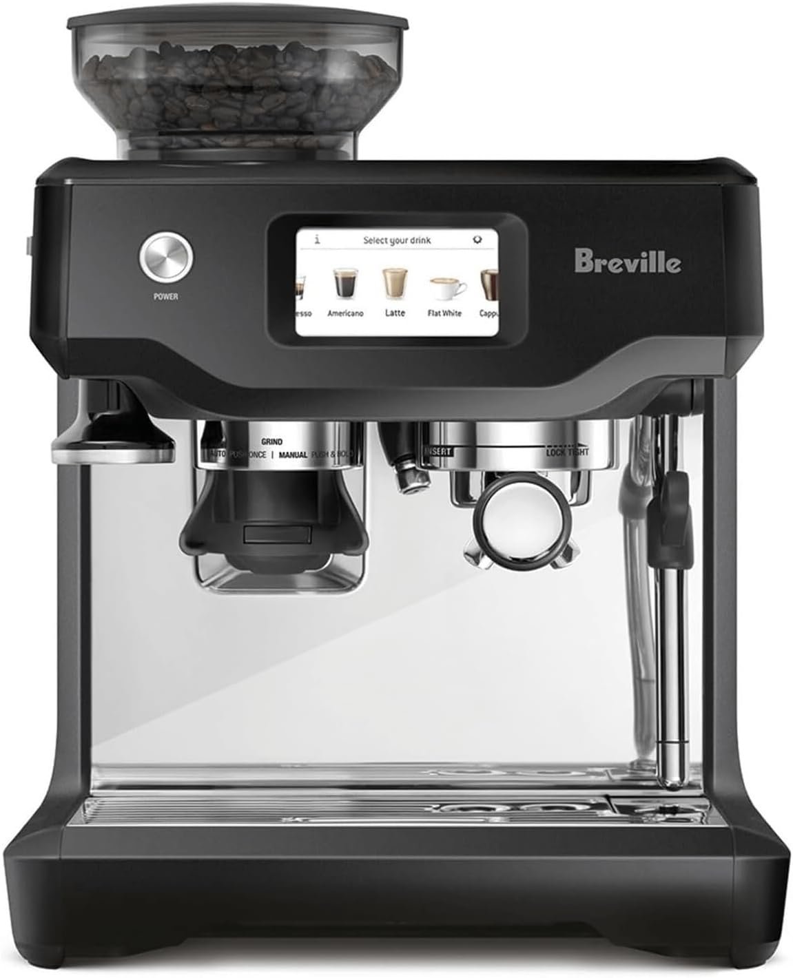 Breville BES880BTR Barista Touch Espresso Machine, Black Truffle | Pull barista-quality espresso shots, lattes and cappuccinos at home with semi-automatic coffee maker with built-in grinder