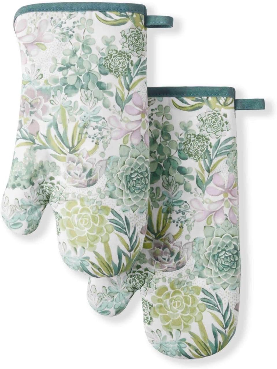 Martha Stewart Succulents Oven Mitt 2-Pack Set, Green, 7″x13″