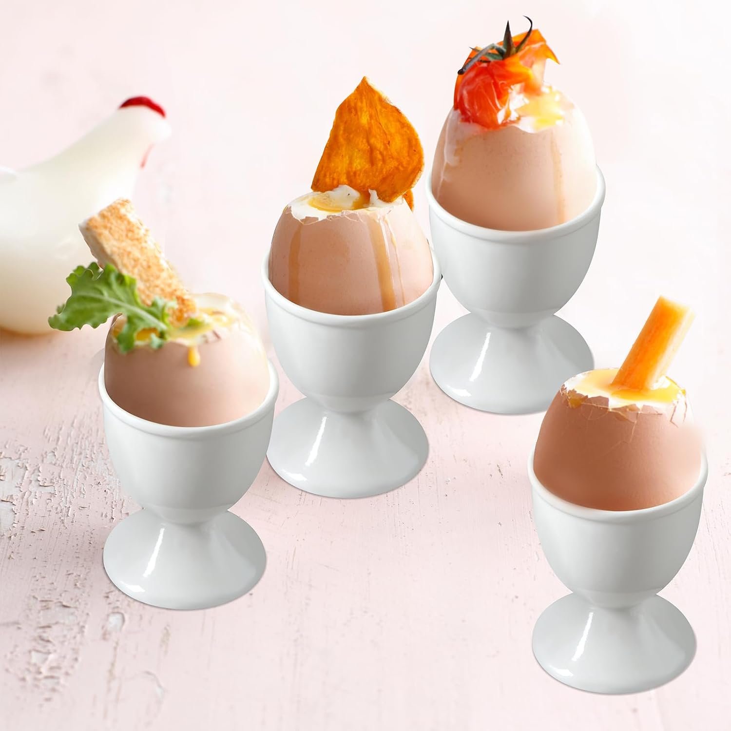 Cinf Ceramic Egg Cup Set, Gift Set of 4, Boiled Egg Holders for Breakfast | Set of 2 ceramic egg cups, classic white design, easy to clean, ideal for boiled eggs, breakfast serving and holiday gifting
