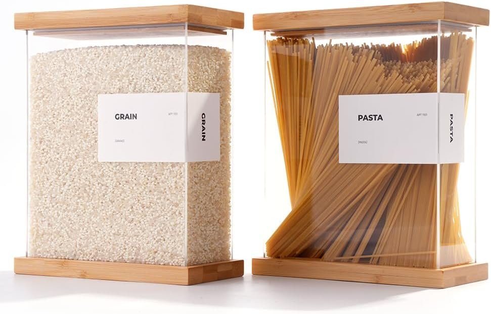 Bamboo Food Dispenser | Kitchen Organizers and Storage | Airtight Pantry Organizers and Storage Container | Cereal, Rice, Flour, Snack Storage