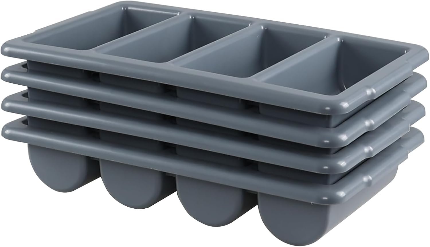 4 Pack Plastic Commercial Cutlery Bin, 4 Compartment Silverware Bin | Heavy Duty, Silverware Organizer for Restaurant, Cafeteria, Canteen