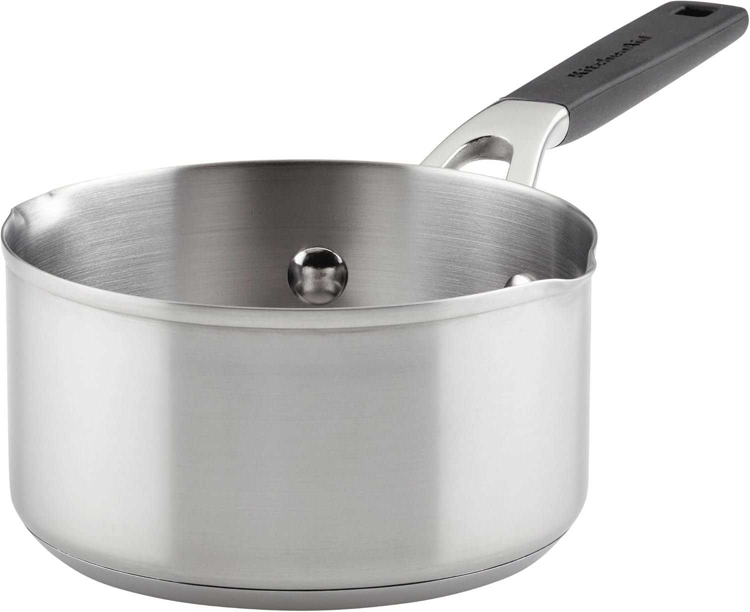 KitchenAid Stainless Steel Saucepan with Pour Spouts, 1-Quart, Induction | Brushed stainless steel finish, small sauce pan for melting, reheating and everyday stovetop cooking