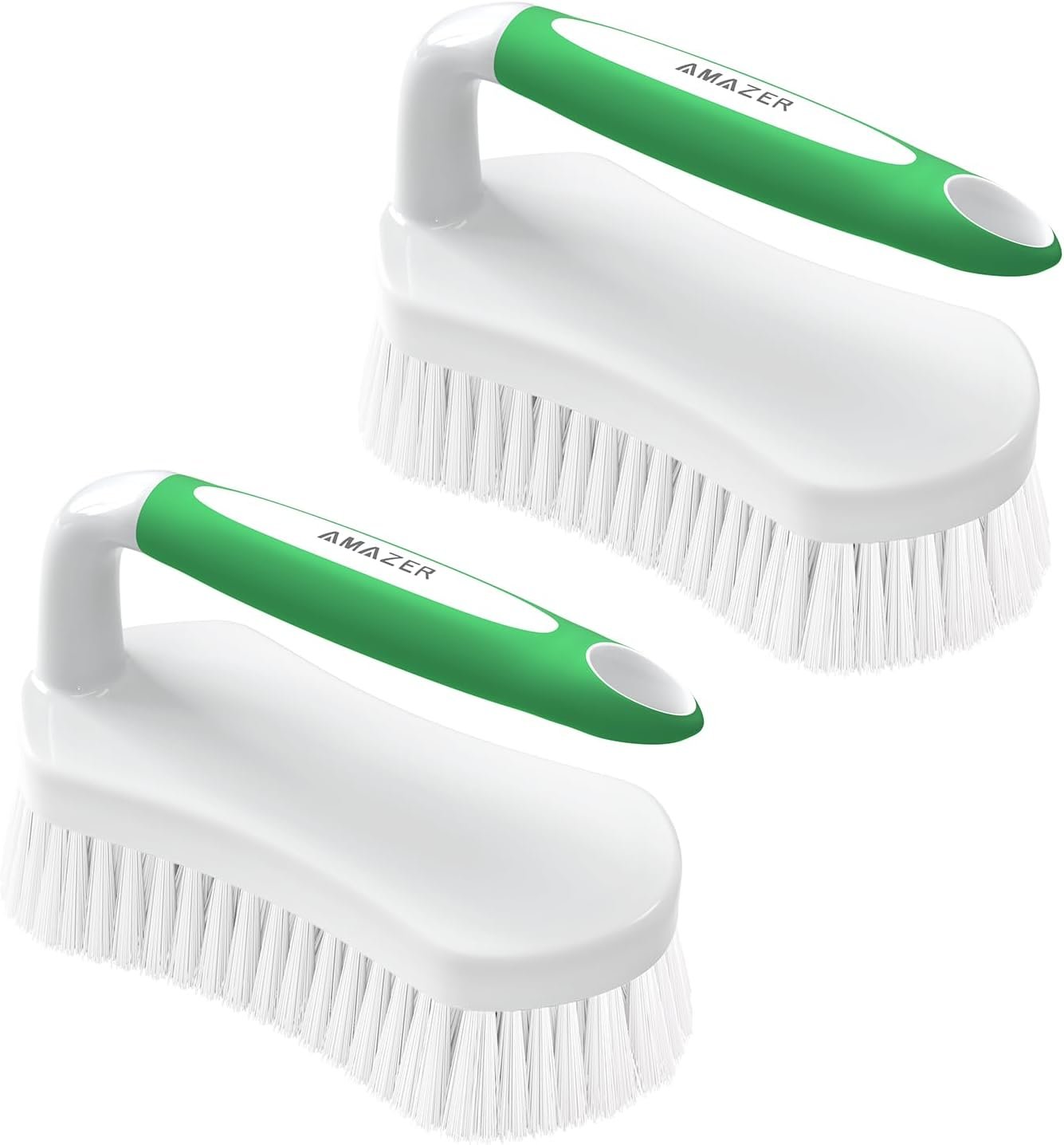 Scrub Brush for Cleaning Comfort Grip Shower Scrubber Stiff Bristles with Handle Heavy Duty Cleaner Brush for Tub Sink Carpet Floor – Pack of 2 (Green+Green)