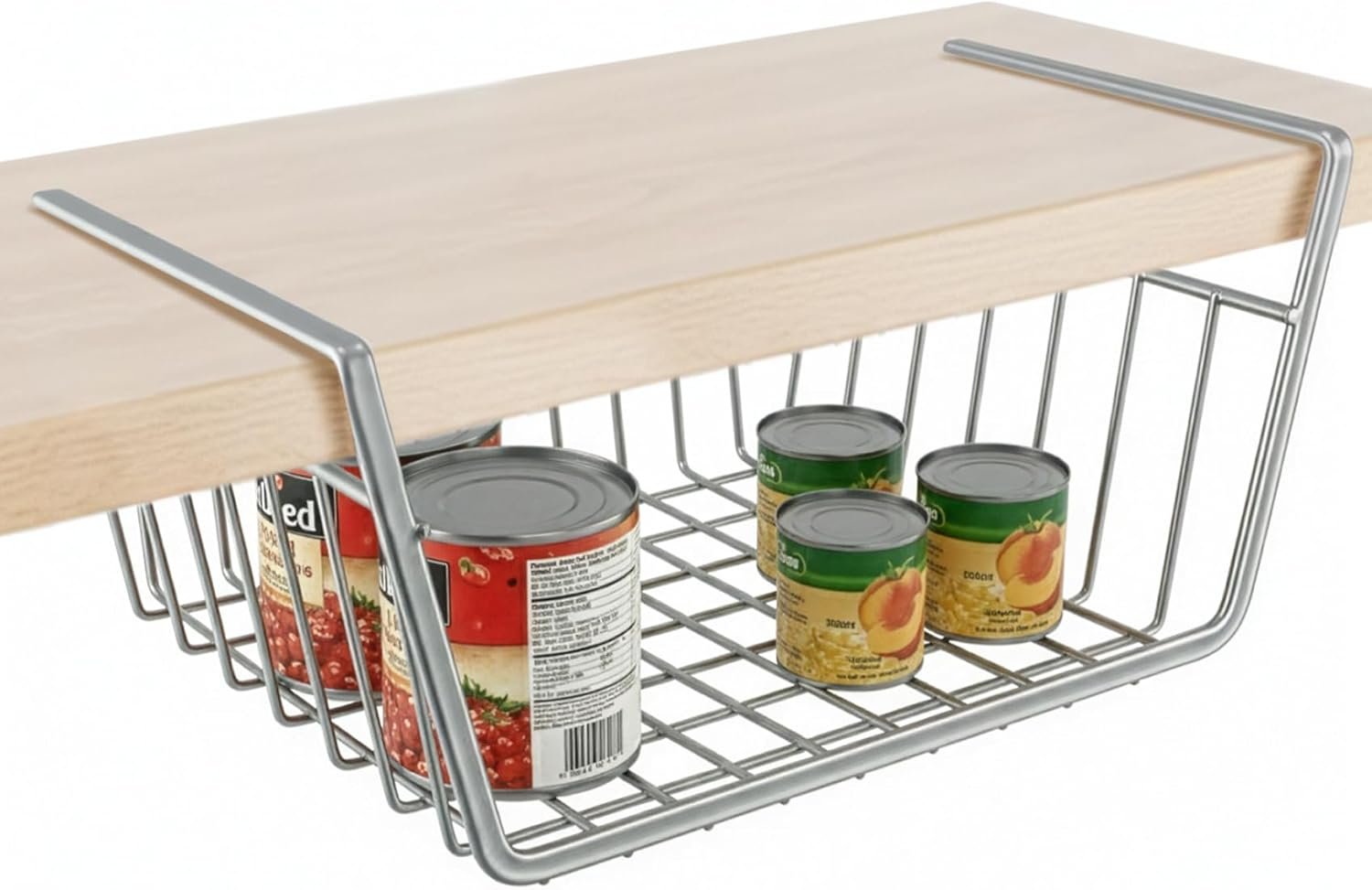 Under Shelf Wire Basket, Space-Saving Organizer, Silver (1 Pack)