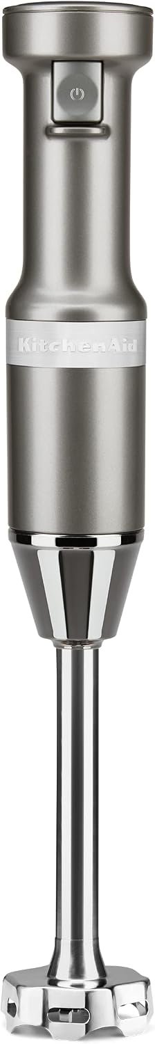 KitchenAid Variable Speed Corded Hand Blender, KHBV53, Contour Silver | Removable 8″ Blending Arm, Blending Jar with Lid, BPA-Free Material, Blends Smoothies, Shakes, Soups
