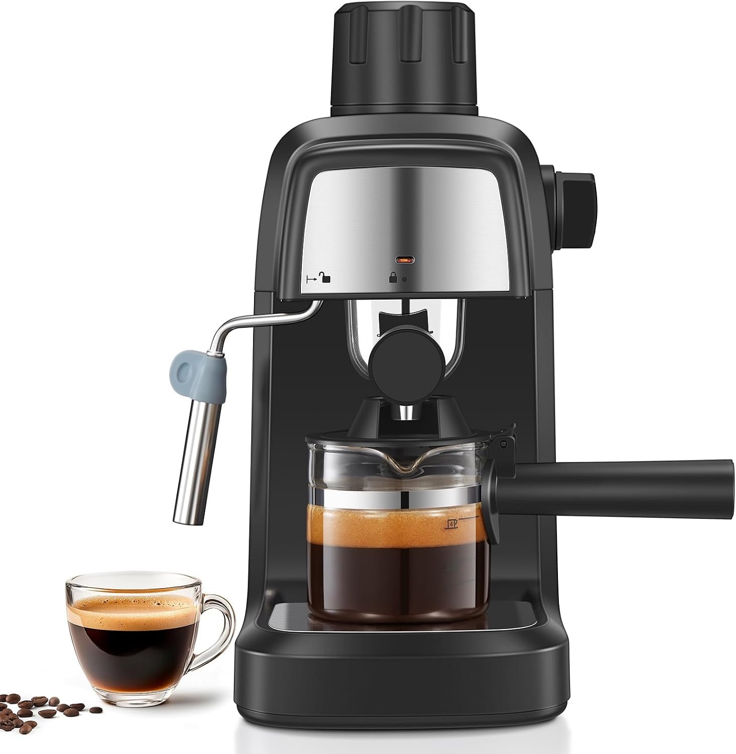 Reemix Espresso Machine 3.5 Bar, 800W Compact Size Coffee Maker with Steam Wand, 4 Cups Cappuccino & Latte Machine for Home and Office