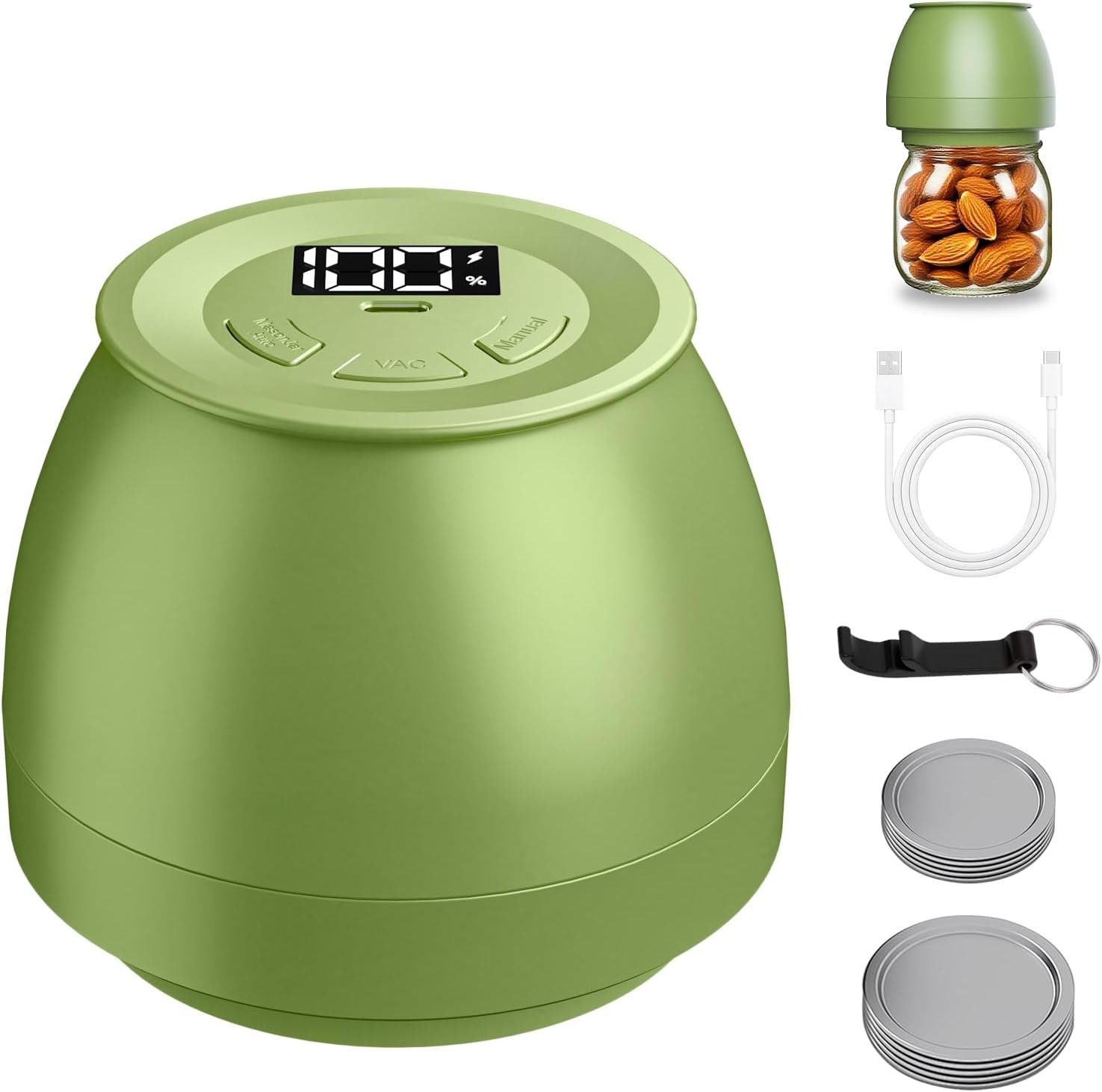 Mason Jar Vacuum Sealer for Regular and Wide Mouth Jars, Green