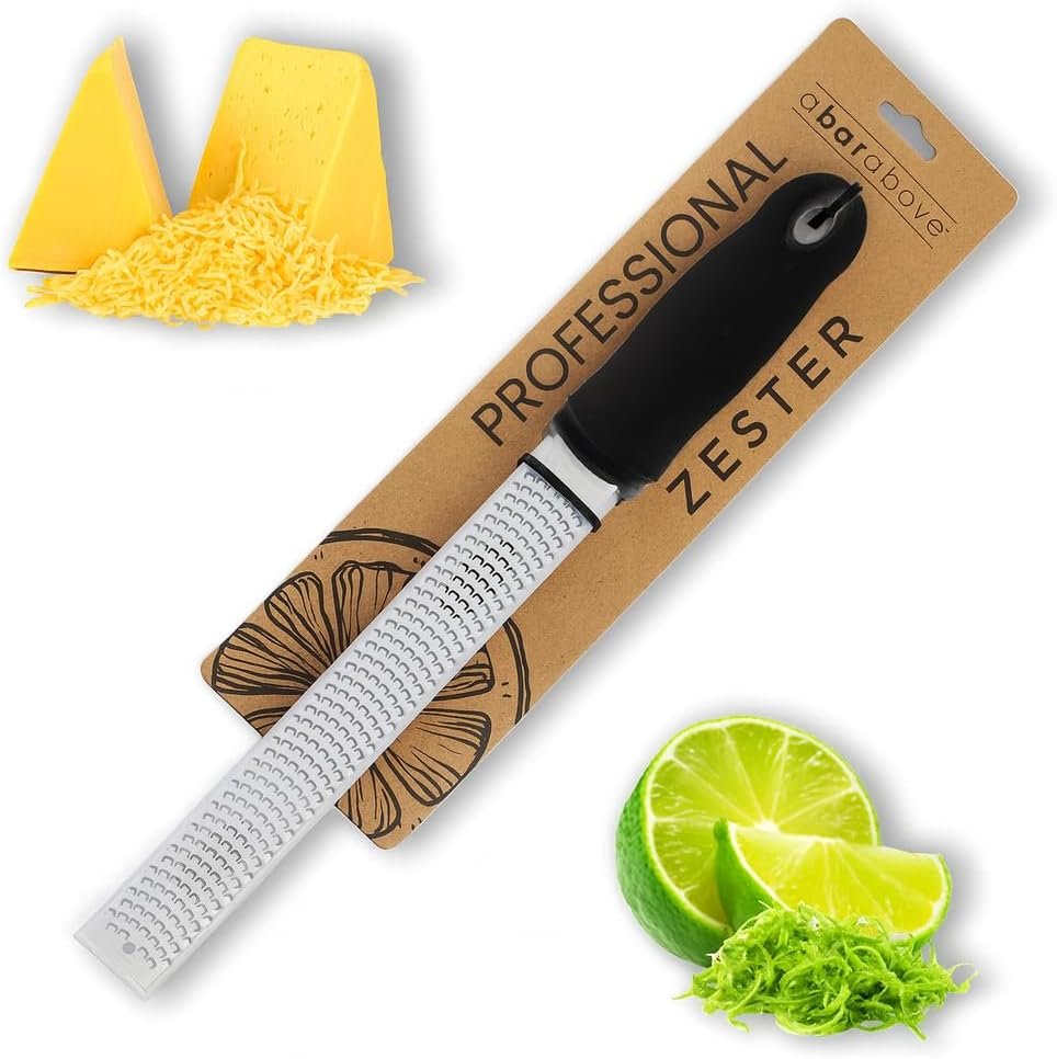 A Bar Above Lemon Zester and Cheese Grater, Professional, 12 Inch, Black | Stainless Steel Hand Tool, For Citrus, Parmesan, Ginger, Chocolate, Dishwasher Safe Kitchen Use, Ergonomic Grip, Bar Favorite