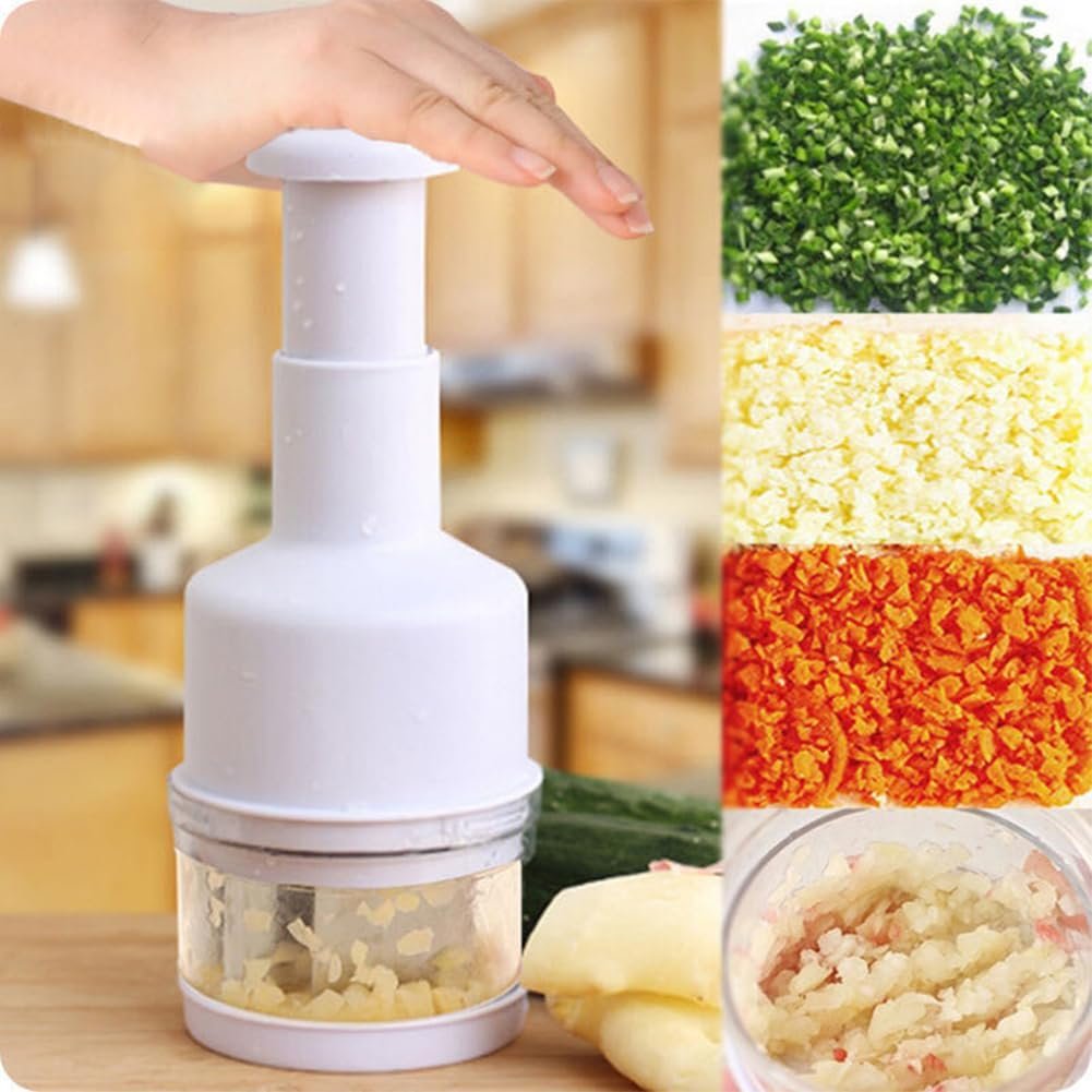 Food Chopper, Mini Garlic Dicer with Stainless Steel Blades, Hand-Press Vegetable Cutter for Onions, Tomatoes, Nuts – Kitchen Helper with Non-Slip Base, Easy to Clean & Save Time