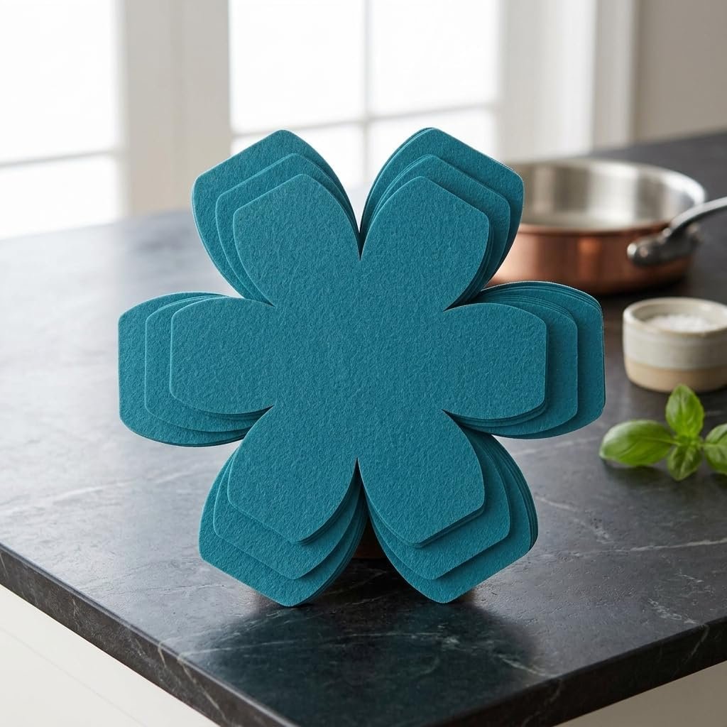 12 Pack Pot & Pan Protectors (3 Sizes), Thick Felt Cookware Separator Pads for Stacking & Protecting, Cyan (Green)