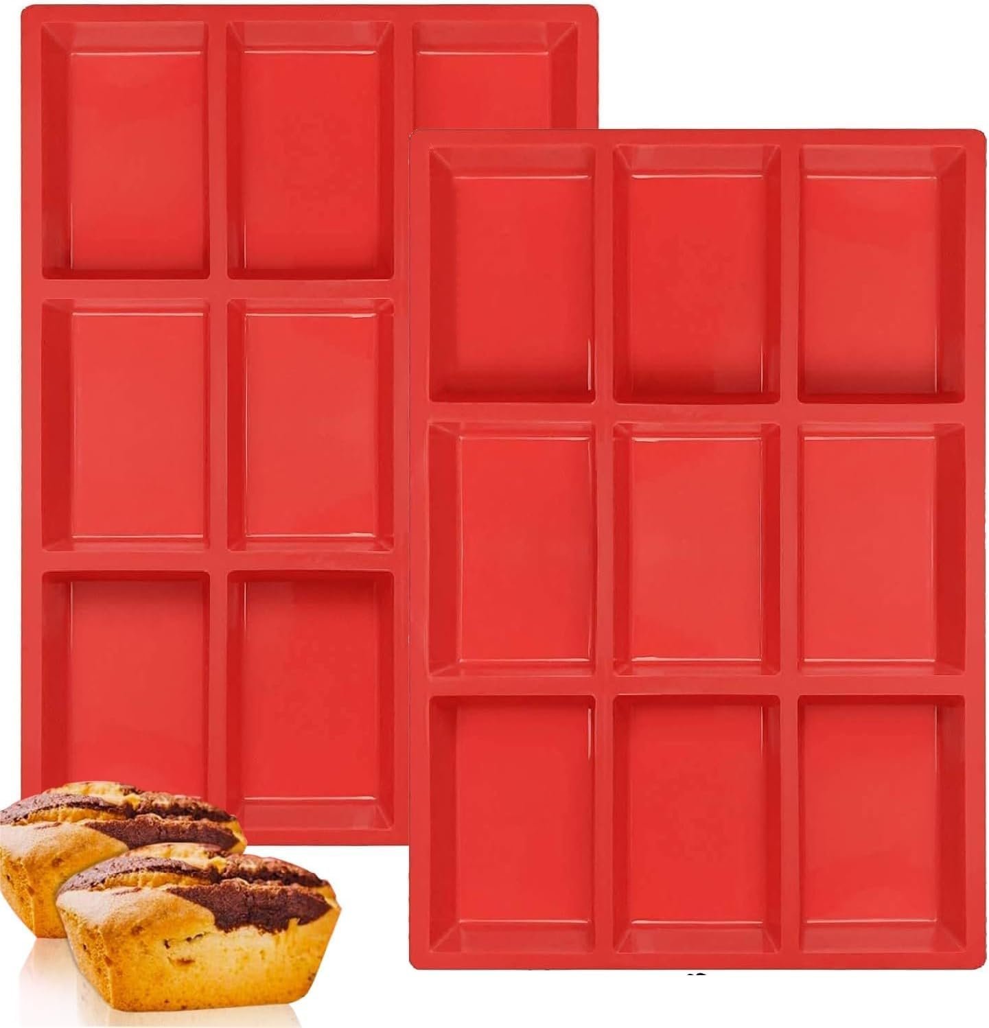 Silicone Mini Loaf Pan, Non-Stick Bread Pan, 9 Cavity Silicone Bread Baking Mold for Mini Loaf Cake, Bread, Chocolate, Meatloaf, Cornbread, Brownie, Muffin, Rectangle Soap Bar Pack of 2