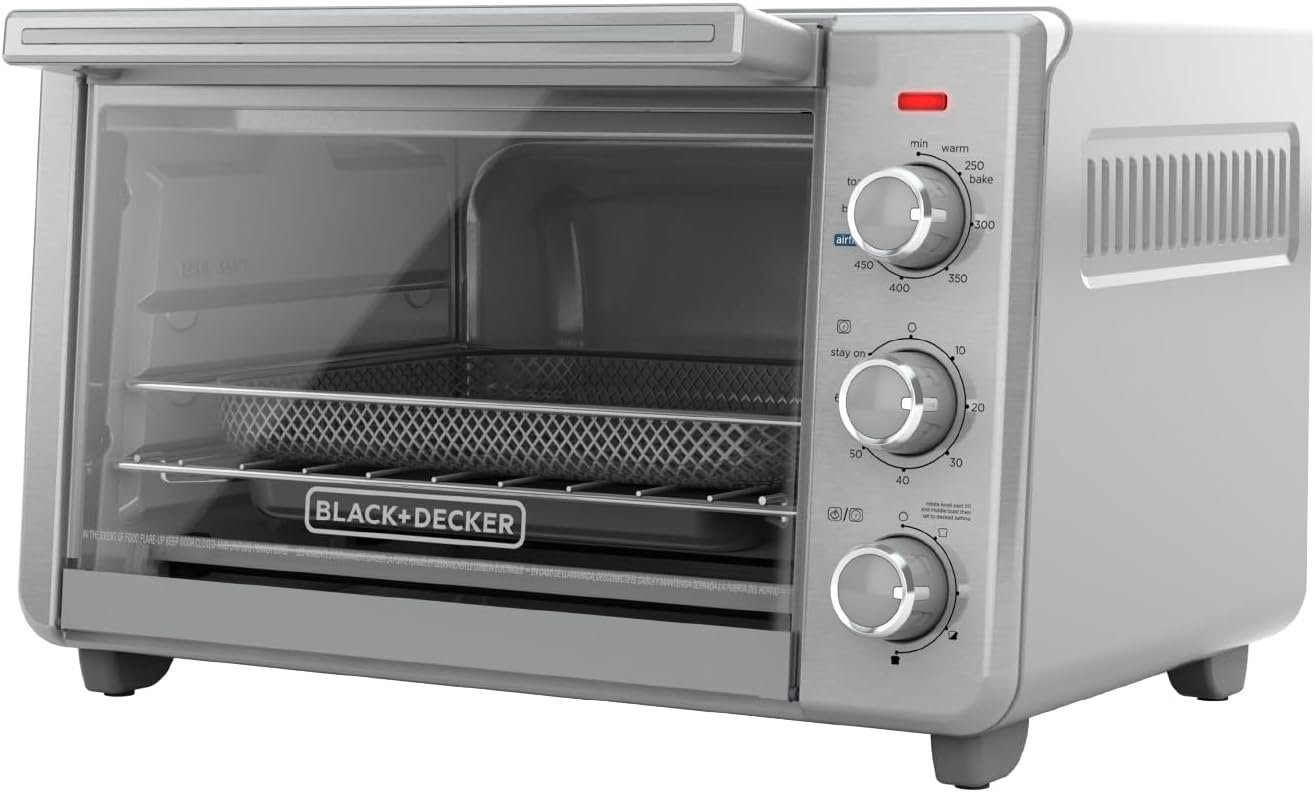 BLACK+DECKER 6-Slice Air Fry Toaster Oven, 5-in-1 Countertop Oven | Large toaster oven with air fry, EvenToast technology and room for six slices or a 12-inch pizza.