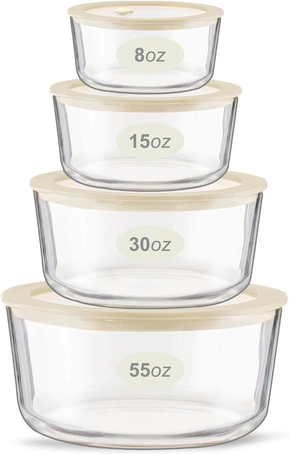Glass Food Container Set with Glass Lid, 4 Pack, Meal Prep Containers with Silicone Framed Airtight Lid, Leakproof, 100% Plastic Free,