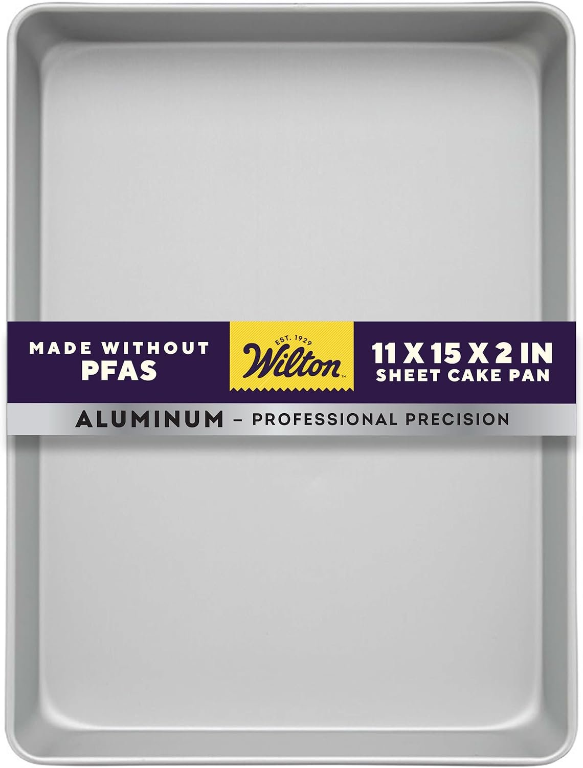 Wilton Aluminum Sheet Cake Pan, Made Without PFAS, 11 x 15 in. | Natural Anodized Aluminum, Even Heating & Rust-Resistant, 2-Inch Deep Sides, Perfect for Large Sheet Cakes & Slab Cakes