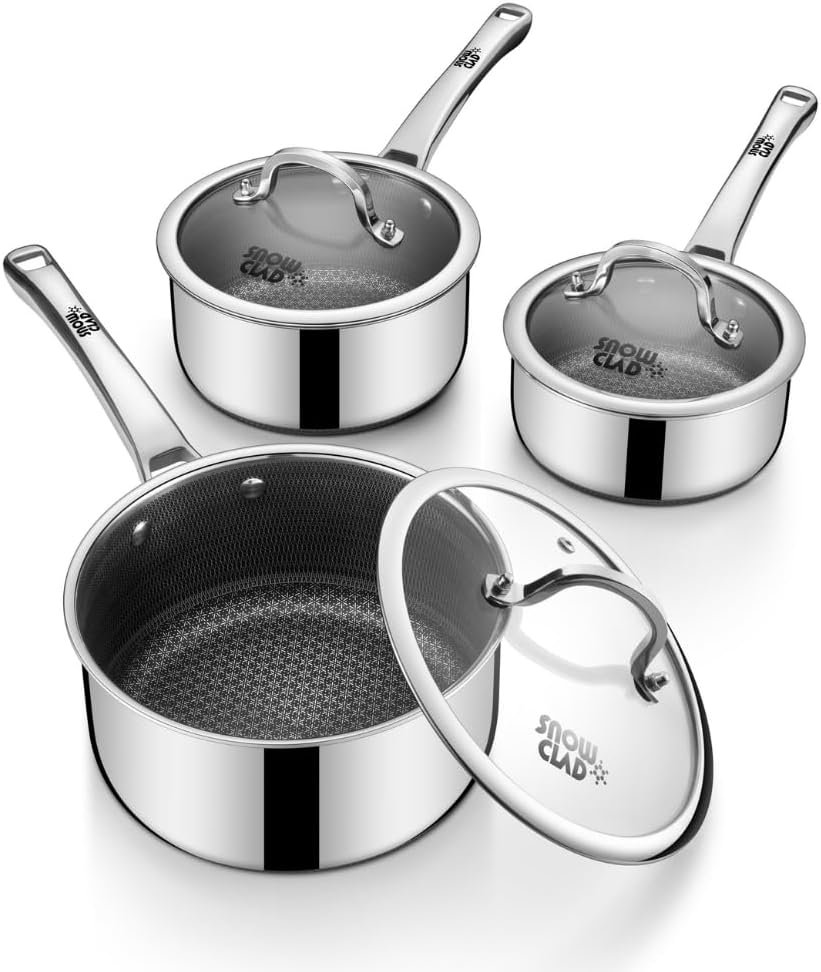 Sauce pan with lid,1.5 Quart & 2.5 Quart & 3.5 Quart Hybrid Nonstick Sauce pans set, Stainless Steel Saucier cookware,non stick Pots PFOA Free, Ceramic and Gas Cooktops | Hybrid Stainless Steel Saucier cookware,non stick Pots PFOA Free,Works on Induction,Ceramic and Gas Cooktops