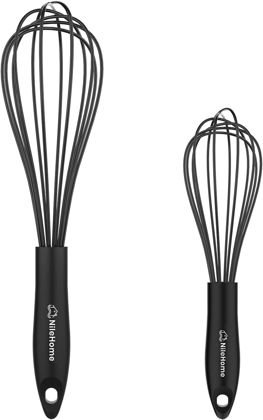 NileHome Silicone Whisk Set 8″ 10″ Kitchen Whisk Kitchen Wisk Wire Whisks for Cooking, Whisking, Blending, Beating, Stirring-Black
