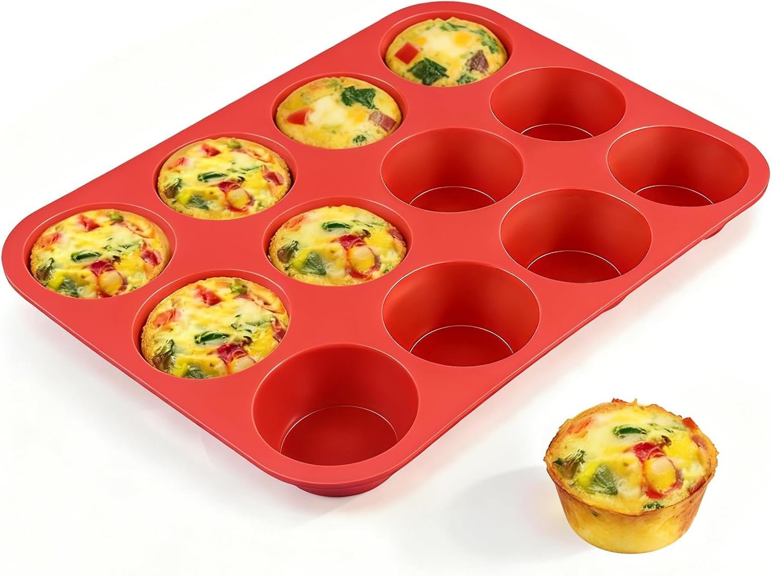 CAKETIME 12 Cups Silicone Muffin Pan – Nonstick Cupcake Pan 1 Pack Regular Size Silicone Mold for Baking