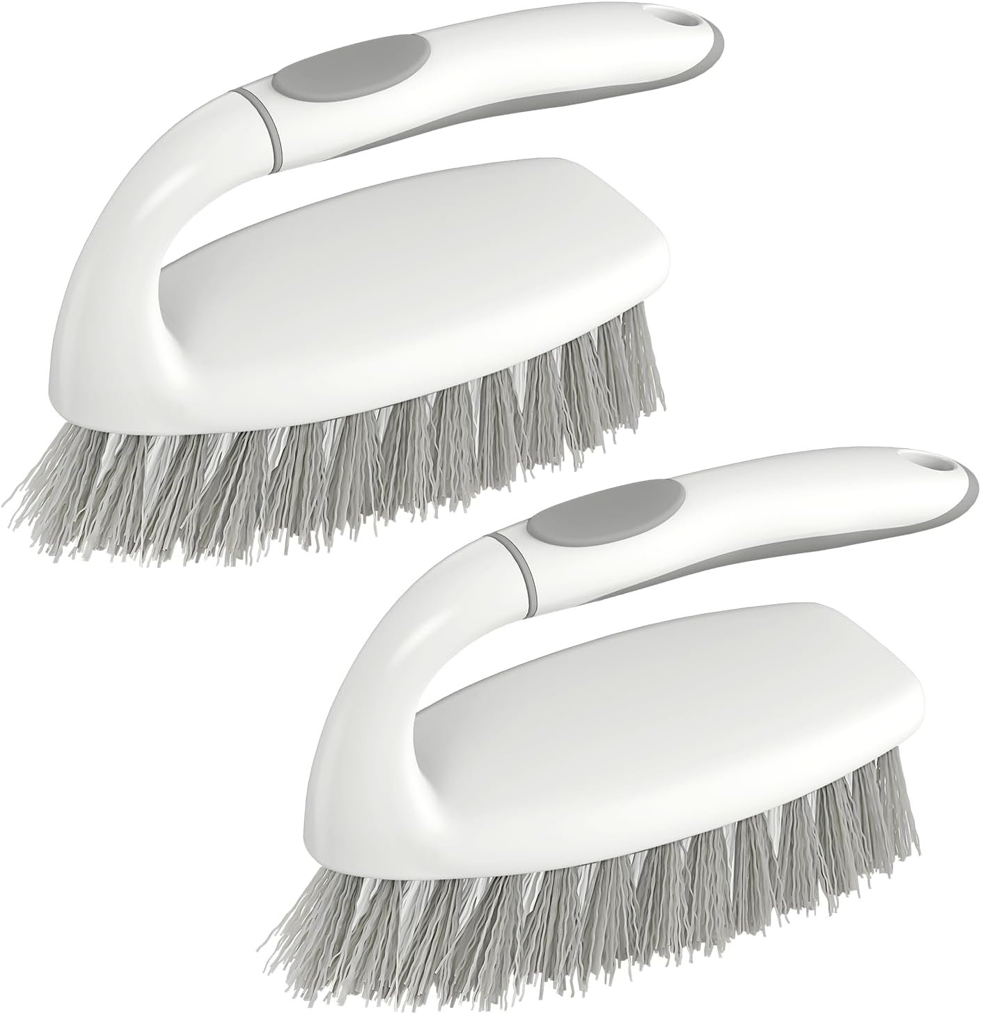 SetSail Heavy Duty Scrub Brush, 2 Pack Cleaning Brush Set, Grey White | Stiff Durable Bristles with Non-Slip Tpr Grip and Hanging Loop for Bathroom, Kitchen, Shower, Tub, Tile, Carpet.