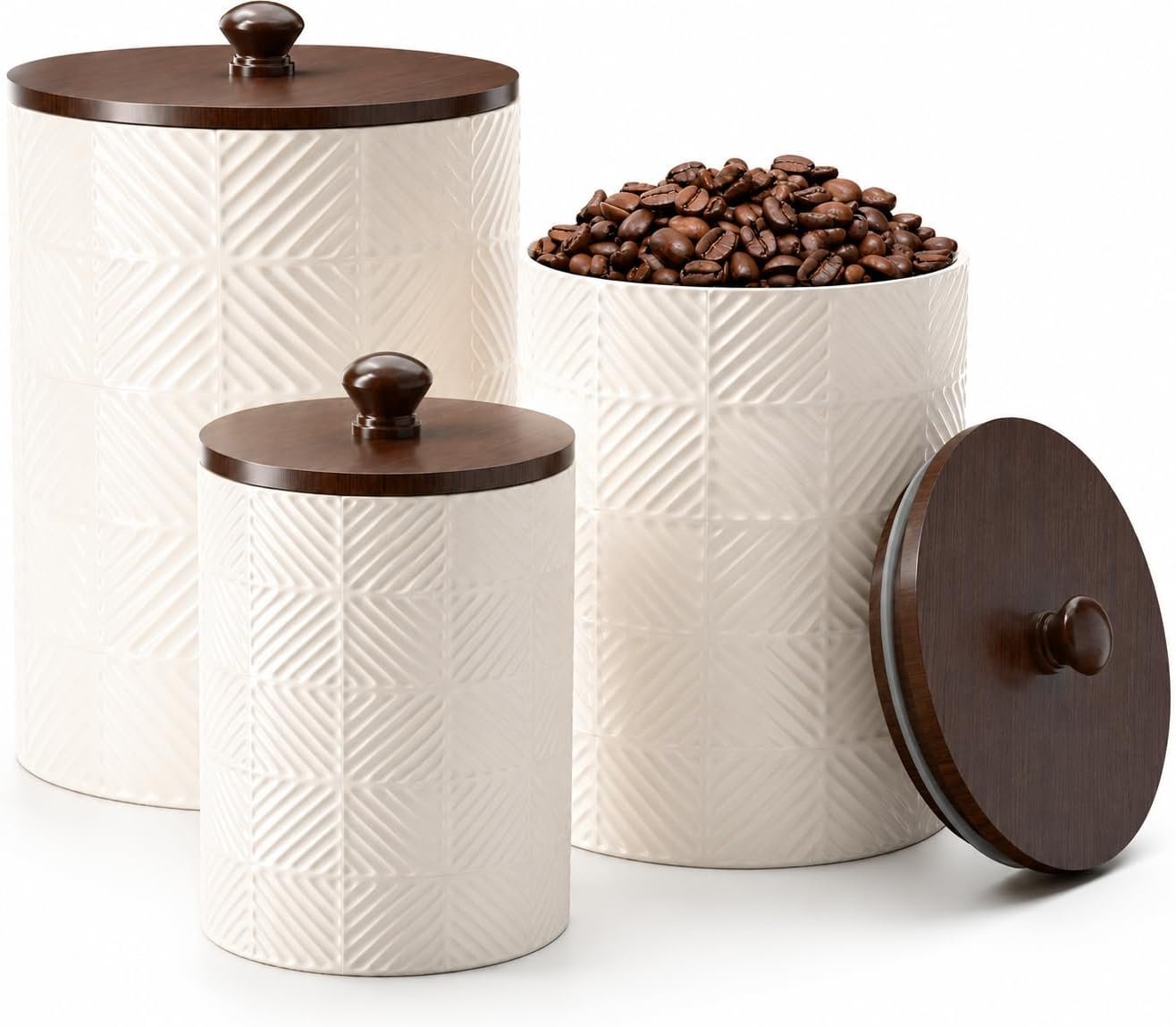 Canisters Sets for the Kitchen with Airtight Bamboo Lids, Ceramic|Set of 3
