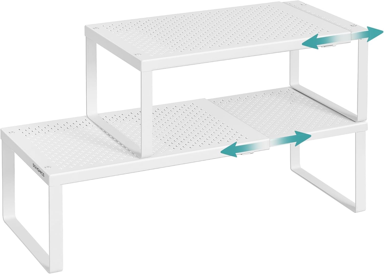 SONGMICS Spice Racks Expandable Kitchen Countertop Shelves, Metal | Set of 2 small cupboard organizers, space-saving tabletop shelves, Matte White, UKCS402W01