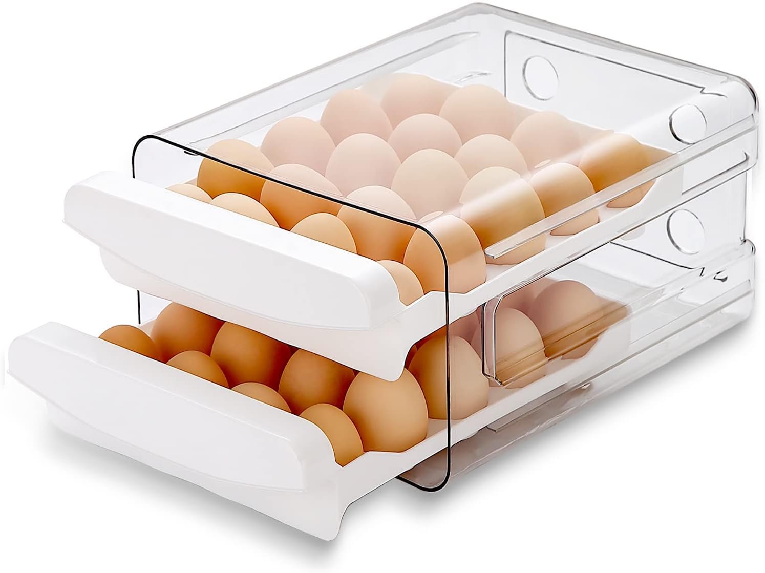 HOMQUEN Egg Holder, Clear Plastic – 2 Layer/40 Grid Egg Tray & Fresh Storage Box for Fridge