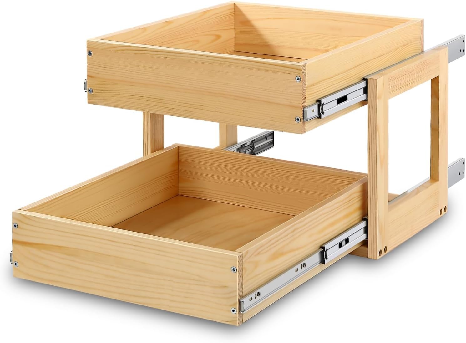 Pull Out Cabinet Organizer, 23”W×21”D×16”H Soft Close Slide Out Wood Drawer Shelves Storage for Kitchen, 2-Tier, Finished, Heavy-Duty, Bottom Assembly