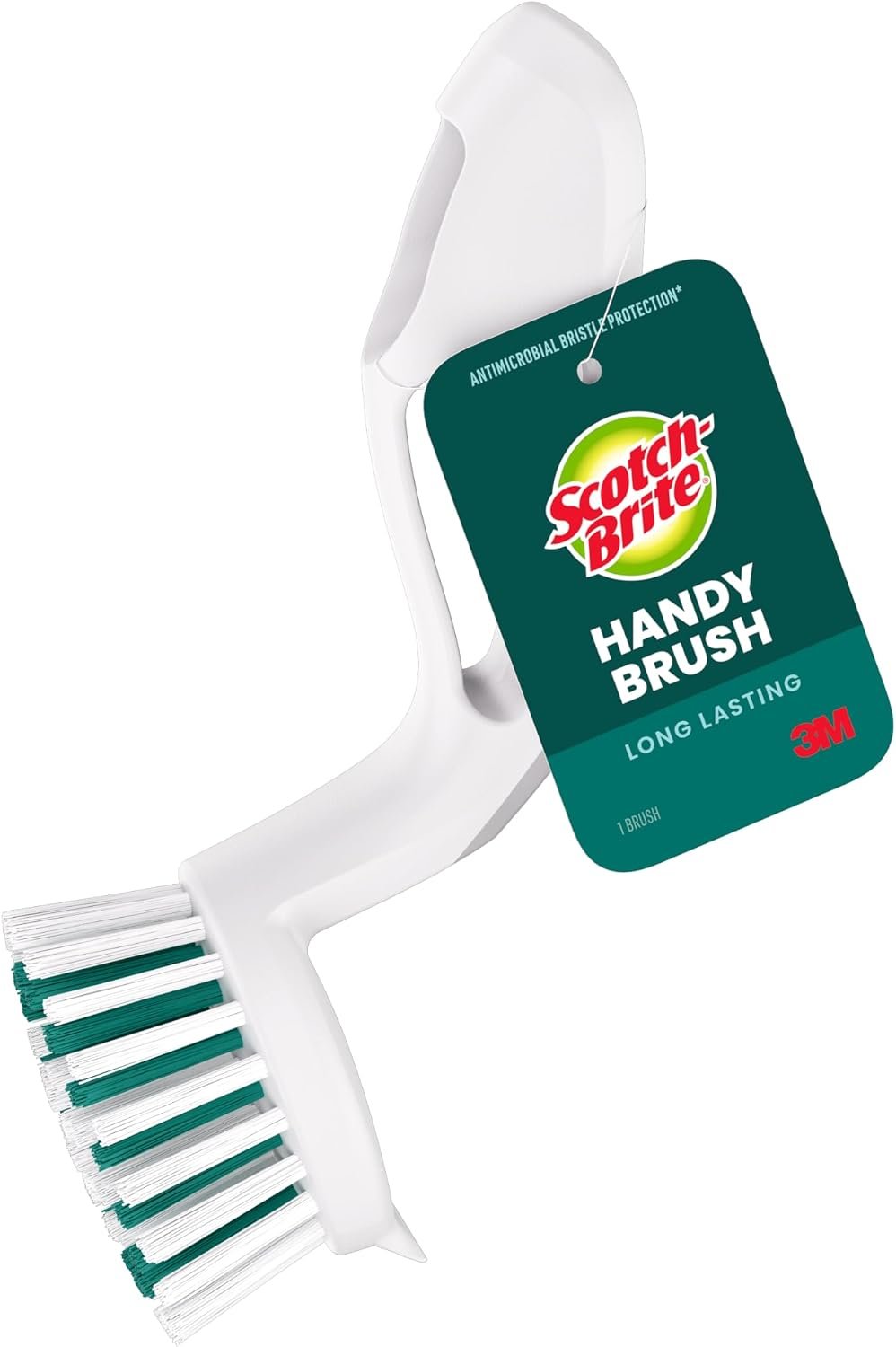 Scotch-Brite Handy Brush, Small and Durable Dish Brush with Handle for Scrubbing Hard-to-Reach Cookware, Tubs, Sinks, Car Tires, and More without Scratching, Antimicrobial, and Rinses Clean
