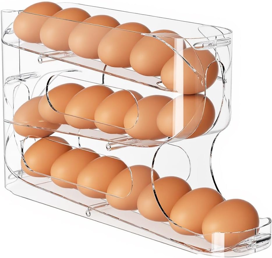 Clear FIFO Egg Holder for Fridge, Egg Dispenser for Eggs 18 Count | 1-Pack Automatic Rolling Egg Organizer for Refrigerator, Space-Saving Egg Roller/Container/Storage for Kitchen Countertop