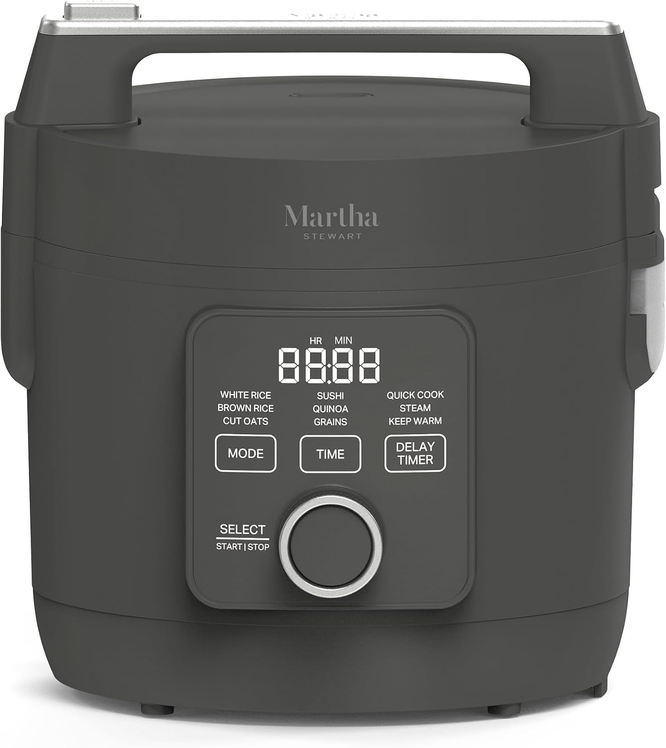 Martha Stewart 8 Cup Cooked (4 Cup Uncooked) Rice Cooker & Steamer, Caviar | PFAS-Free Ceramic Nonstick Removable Pot, 9 Modes, Keep Warm, Steamer, White & Brown Rice, Quinoa, Grains, Oats, Easy Clean