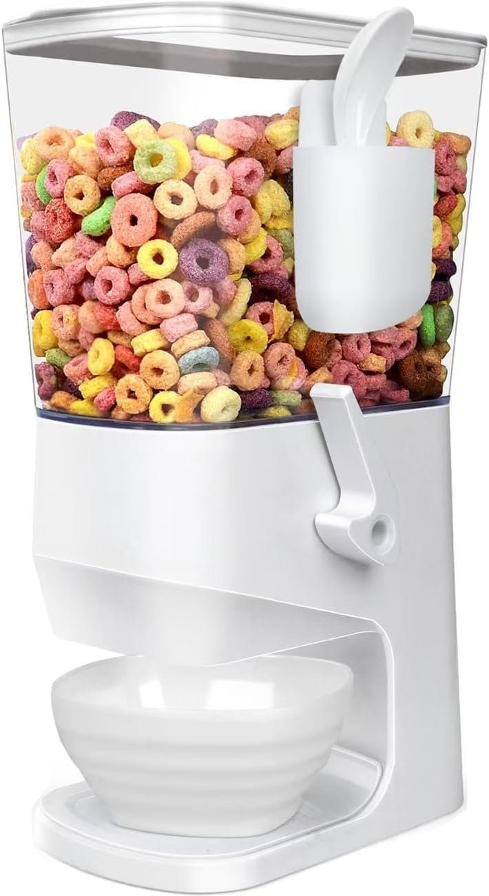 Cereal Dispenser Countertop Wath Bowls and Spoons（1pcs White） | Cereal Containers Storage for Pantry Snack Organizer Dry Food Storage with Lid for Kitchen Organization Oatmeal Nut Granol
