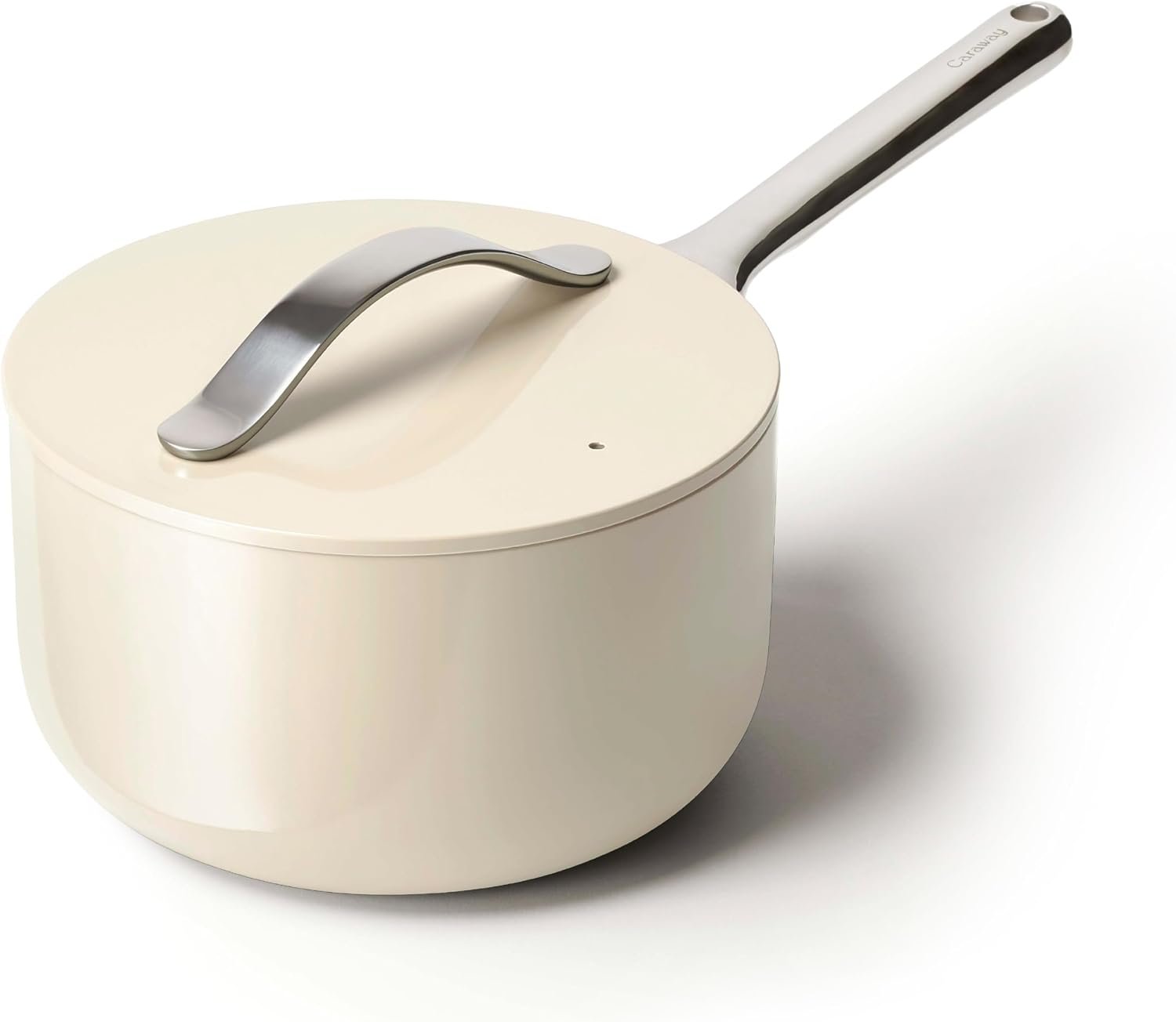 Caraway Nonstick Ceramic Sauce Pan with Lid (3 qt) – Non Toxic, PTFE & PFOA Free – Oven Safe & Compatible with All Stovetops (Gas, Electric & Induction) – Cream