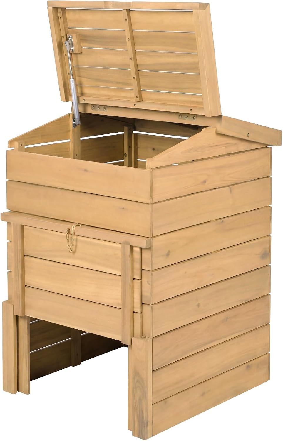 Goplus Solid Wood Compost Bin, 48 Gallon Outdoor Composter w/Lockable Sliding Door, Flip-top Opening, Gas Rods, Heavy-Duty Large Capacity Composter for Backyard, Garden, Farm