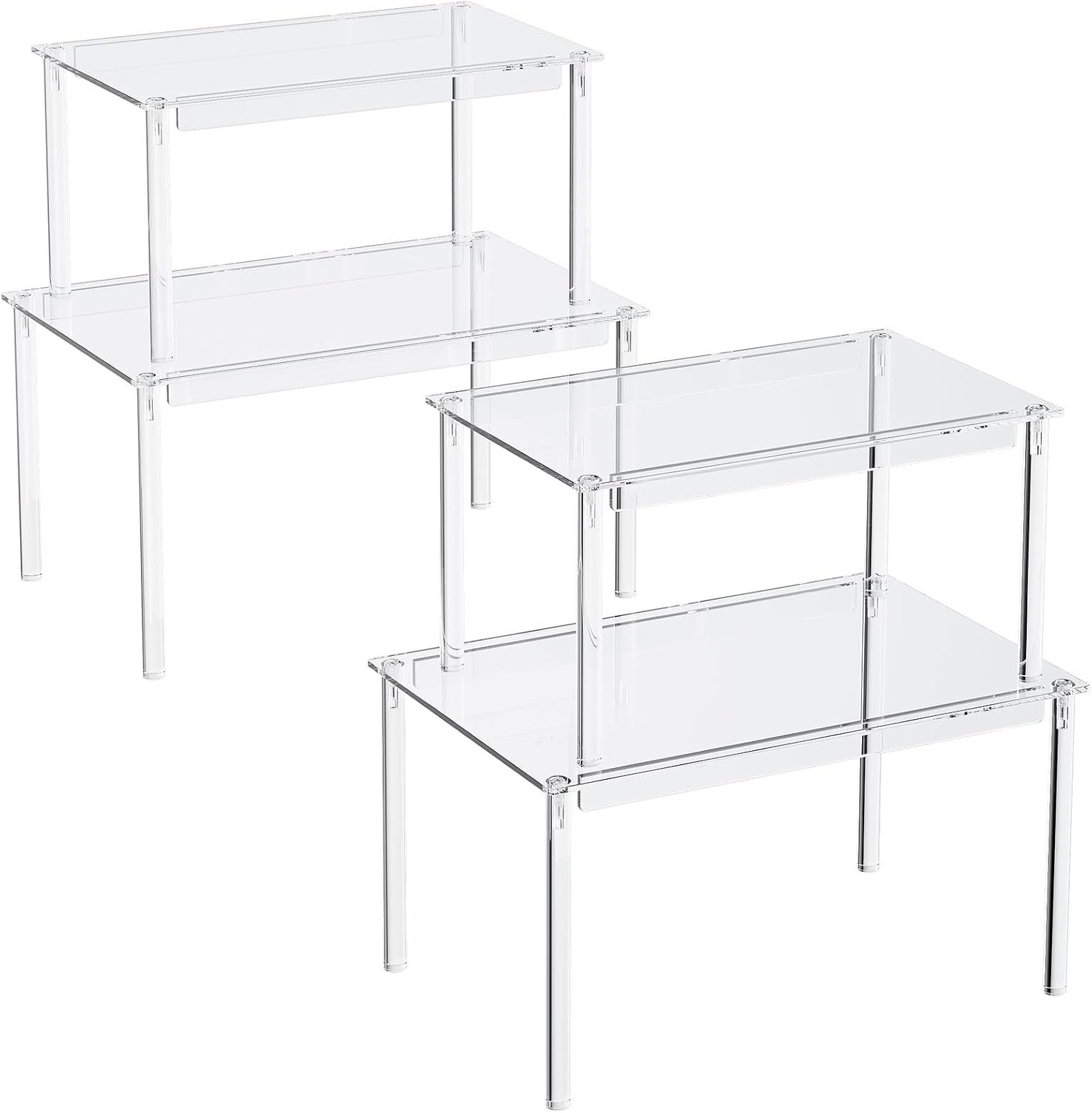 Delamu Cabinet Shelves, Clear Stackable Acrylic Storage Risers with Heavy Duty Support, Cabinet Organizer Shelf for Spices, Seasonings, Jars, Pantry, Kitchen Counter, Easy Assembly