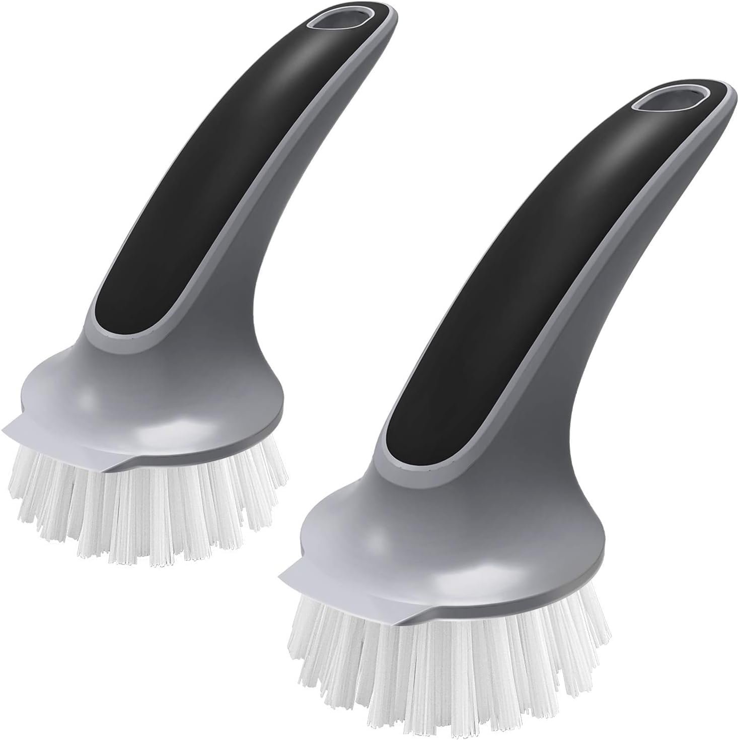 MR.SIGA Pot and Pan Cleaning Brush, Dish Brush for Kitchen, Gray, Pack of 2 | Dish brush with non slip handle and built in scraper